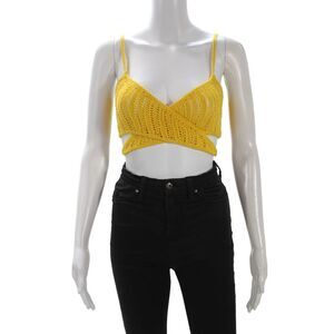 Michael Costello x Revolve Women Cropped Linen Camisole Yellow Size S